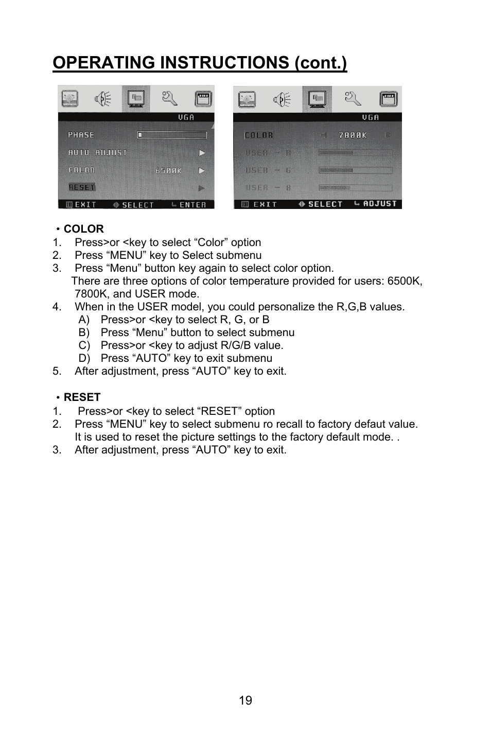 Operating instructions (cont.) | Planar PL1520M User Manual | Page 22 / 36
