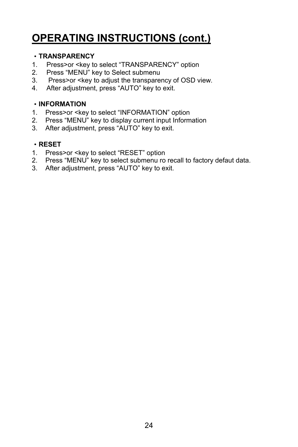 Operating instructions (cont.) | Planar PL1520M User Manual | Page 27 / 36
