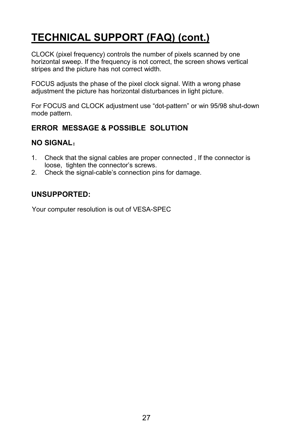 Technical support (faq) (cont.) | Planar PL1520M User Manual | Page 30 / 36