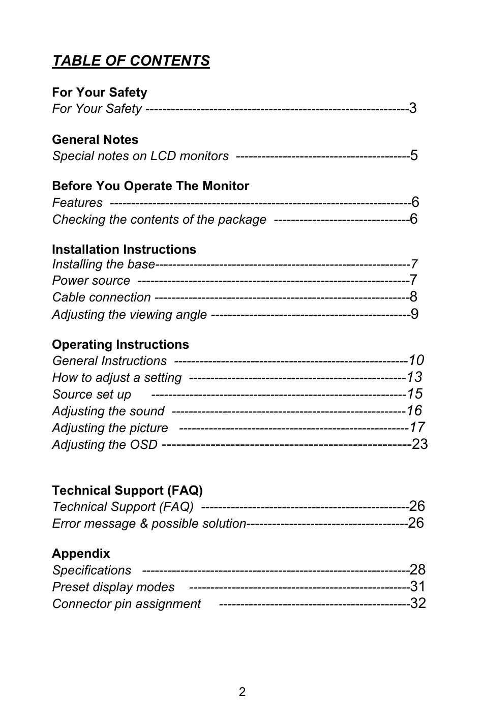 Planar PL1520M User Manual | Page 5 / 36