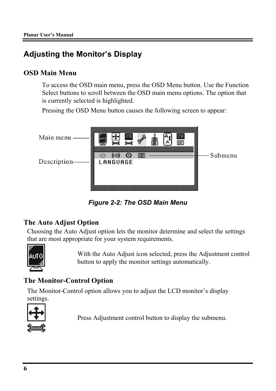 Adjusting the monitor’s display | Planar PT1503NT User Manual | Page 11 / 21