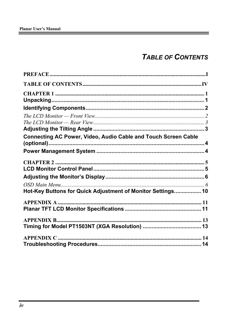 Planar PT1503NT User Manual | Page 5 / 21