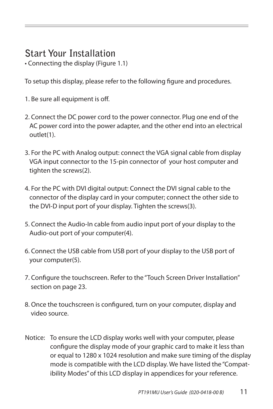 Start your installation | Planar PT191MU User Manual | Page 11 / 24