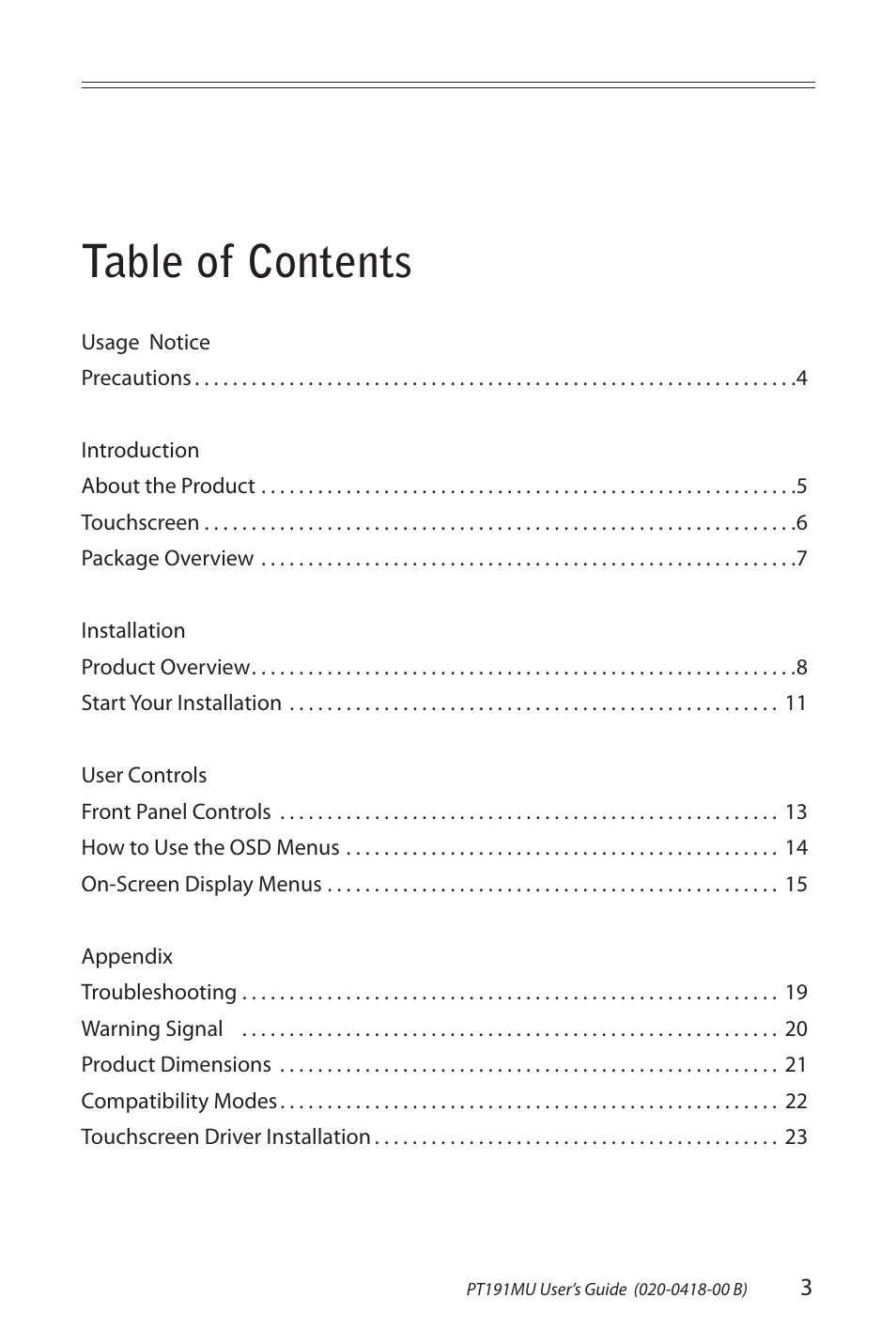 Planar PT191MU User Manual | Page 3 / 24