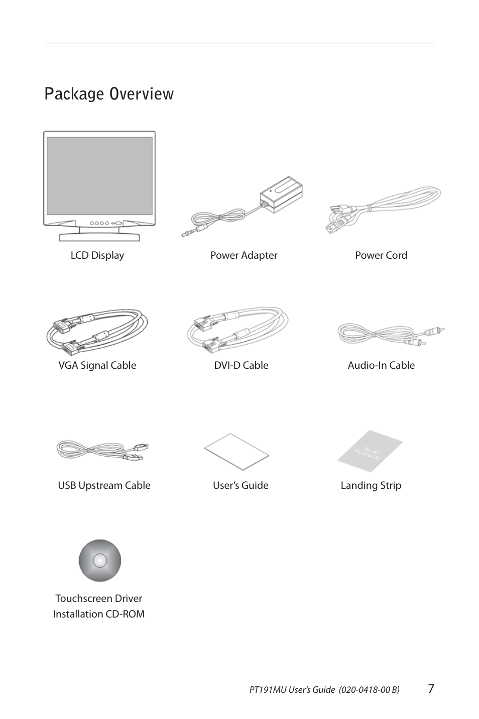 Package overview | Planar PT191MU User Manual | Page 7 / 24
