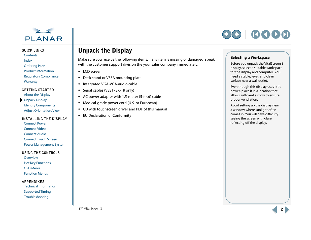 Unpack the display, Unpack display | Planar VSS17SX User Manual | Page 10 / 35