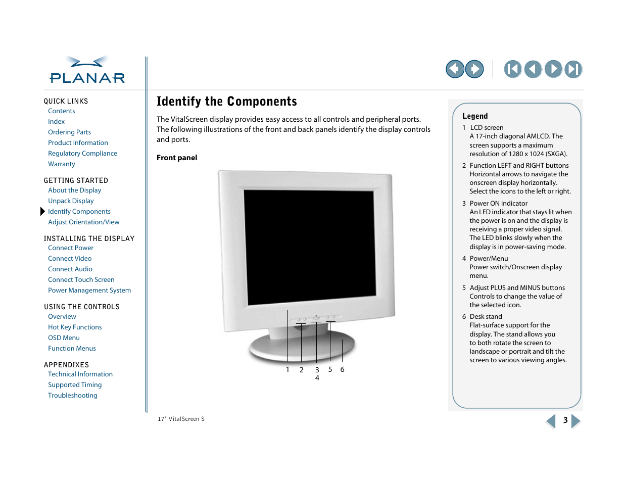 Identify the components, Front panel, Identify components | Planar VSS17SX User Manual | Page 11 / 35
