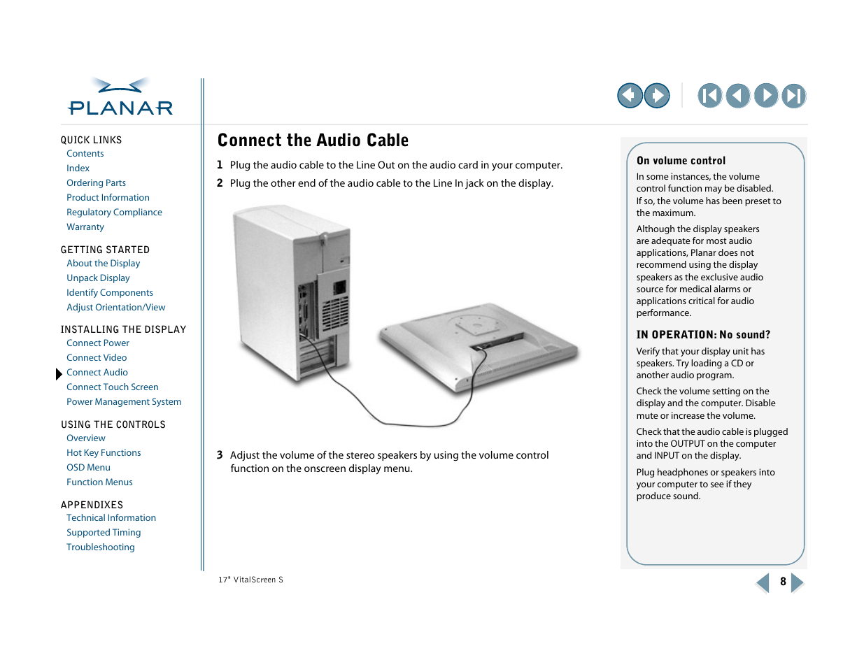 Connect the audio cable, Connect audio | Planar VSS17SX User Manual | Page 16 / 35