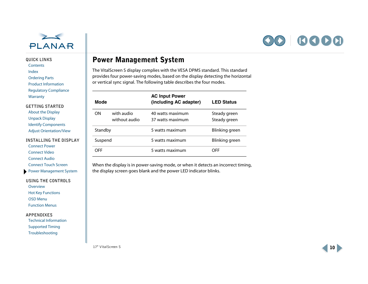 Power management system | Planar VSS17SX User Manual | Page 18 / 35