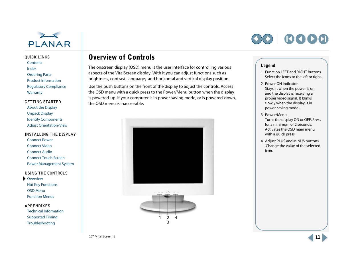 3 using the controls, Overview, Overview of controls | Planar VSS17SX User Manual | Page 19 / 35