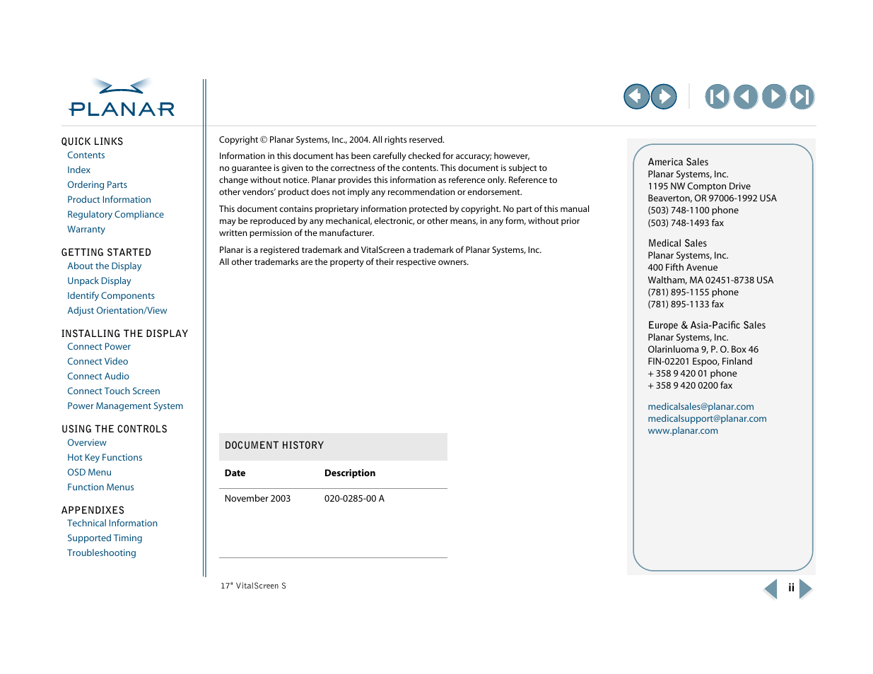 Planar VSS17SX User Manual | Page 2 / 35