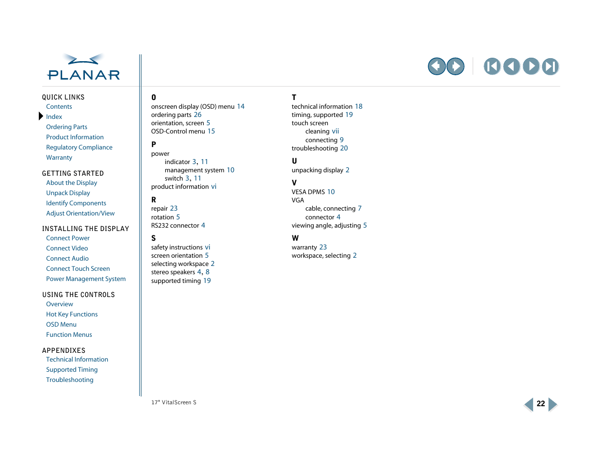 Planar VSS17SX User Manual | Page 30 / 35