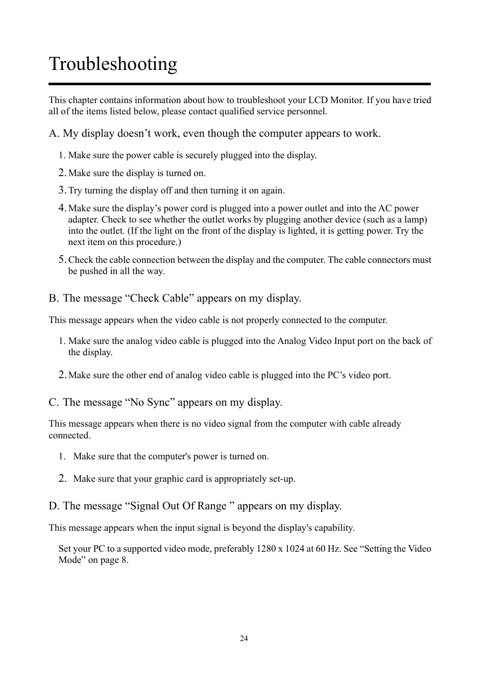 Troubleshooting | Planar PE1900 User Manual | Page 26 / 32
