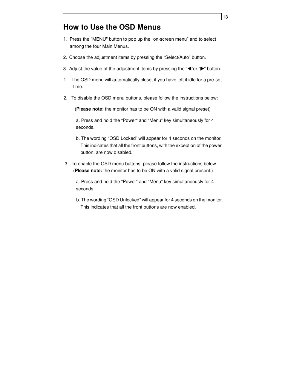 How to use the osd menus | Planar PT1700MX User Manual | Page 15 / 24