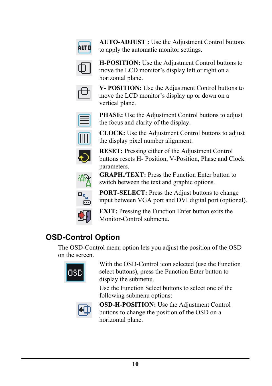 Osd-control option | Planar PE191M User Manual | Page 17 / 28
