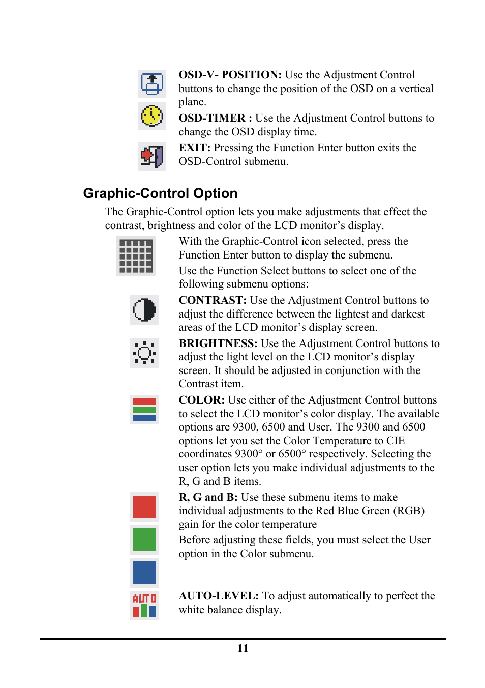 Graphic-control option | Planar PE191M User Manual | Page 18 / 28