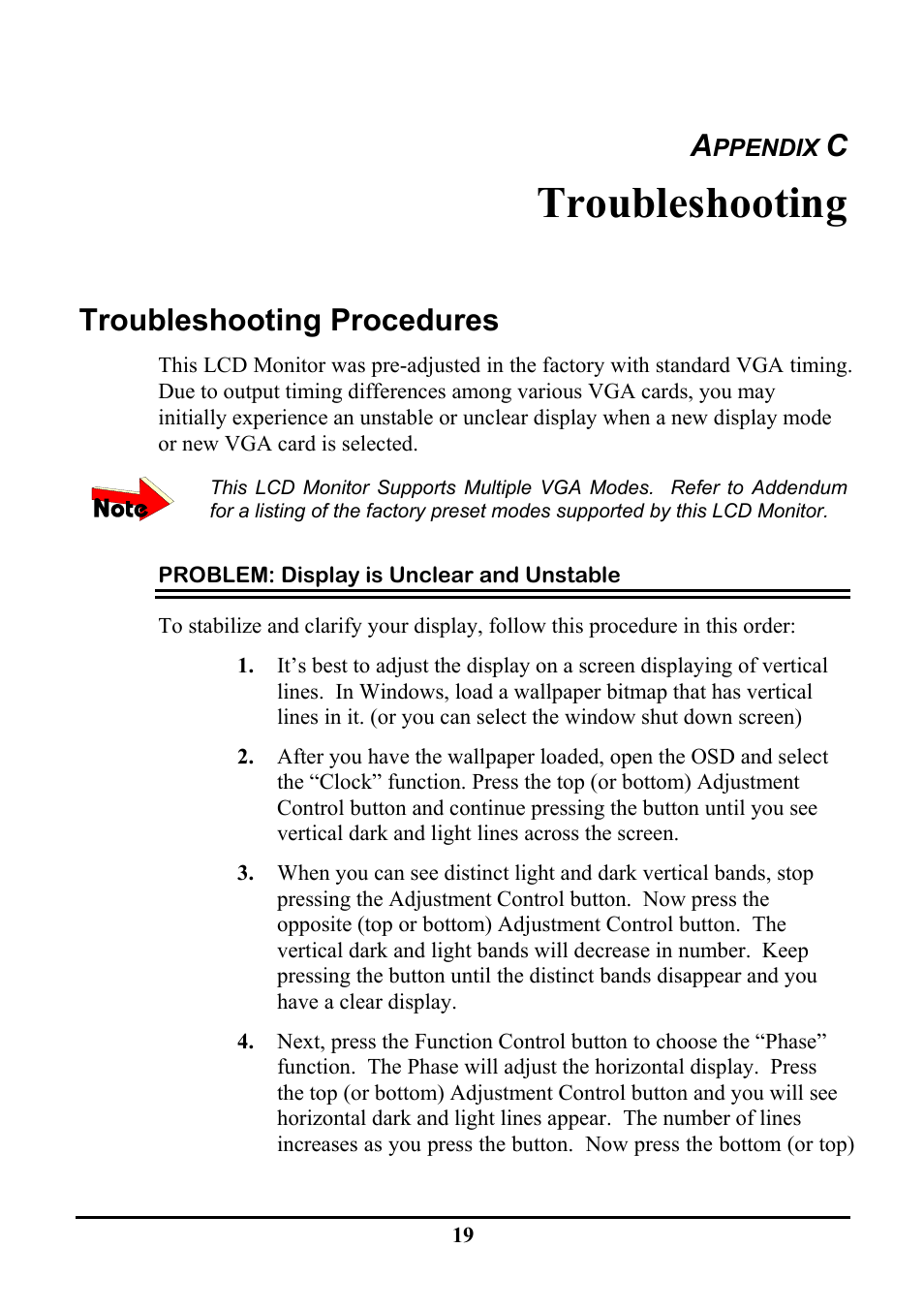 Troubleshooting, Troubleshooting procedures | Planar PE191M User Manual | Page 26 / 28