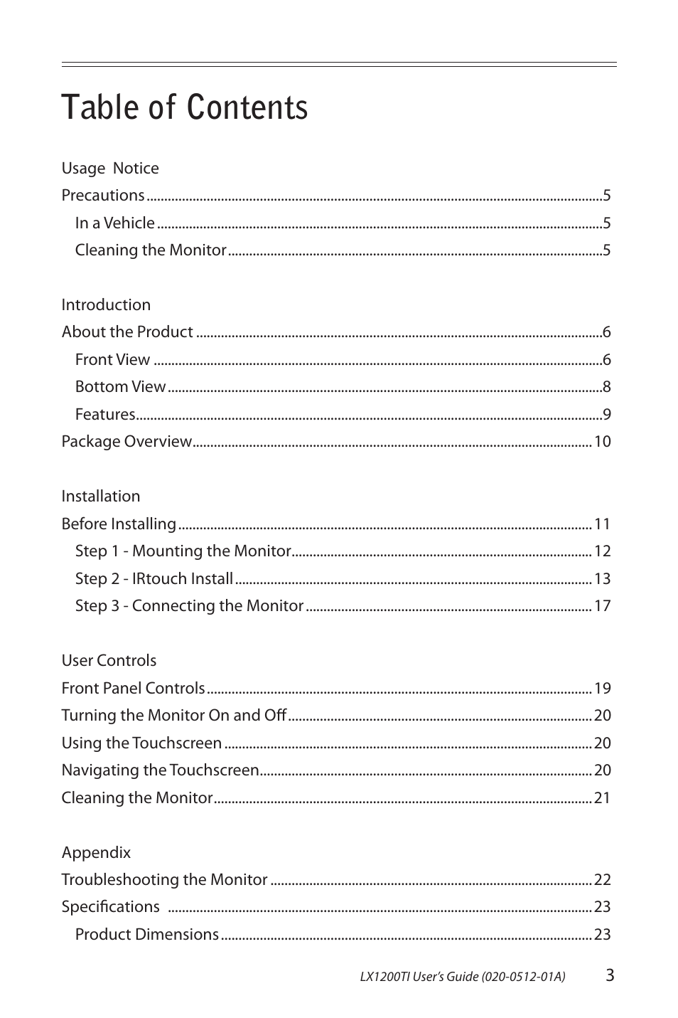 Planar Touch Monitor LX1200TI User Manual | Page 3 / 29