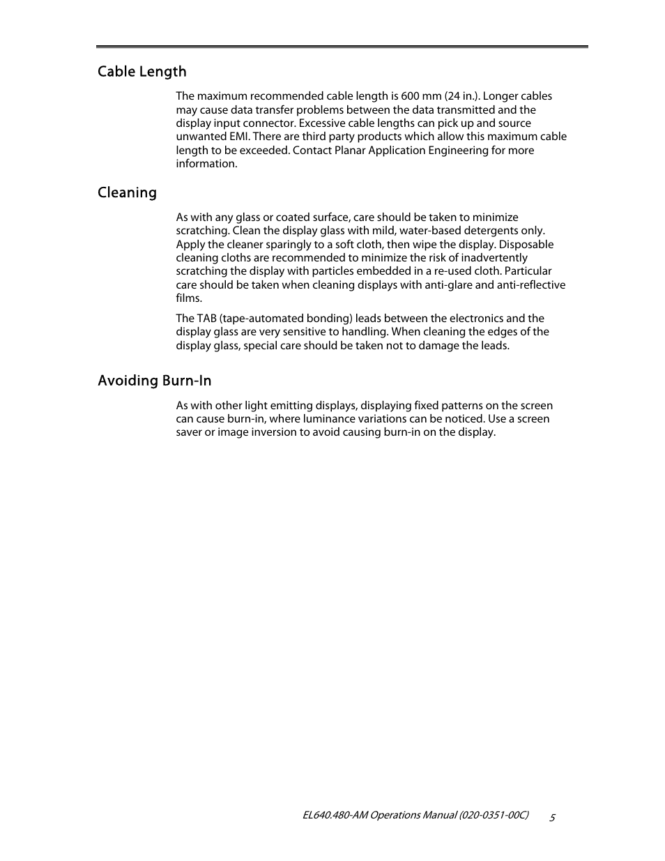 Planar ICEBrite EL VGA Displays EL640.480-AM User Manual | Page 7 / 21