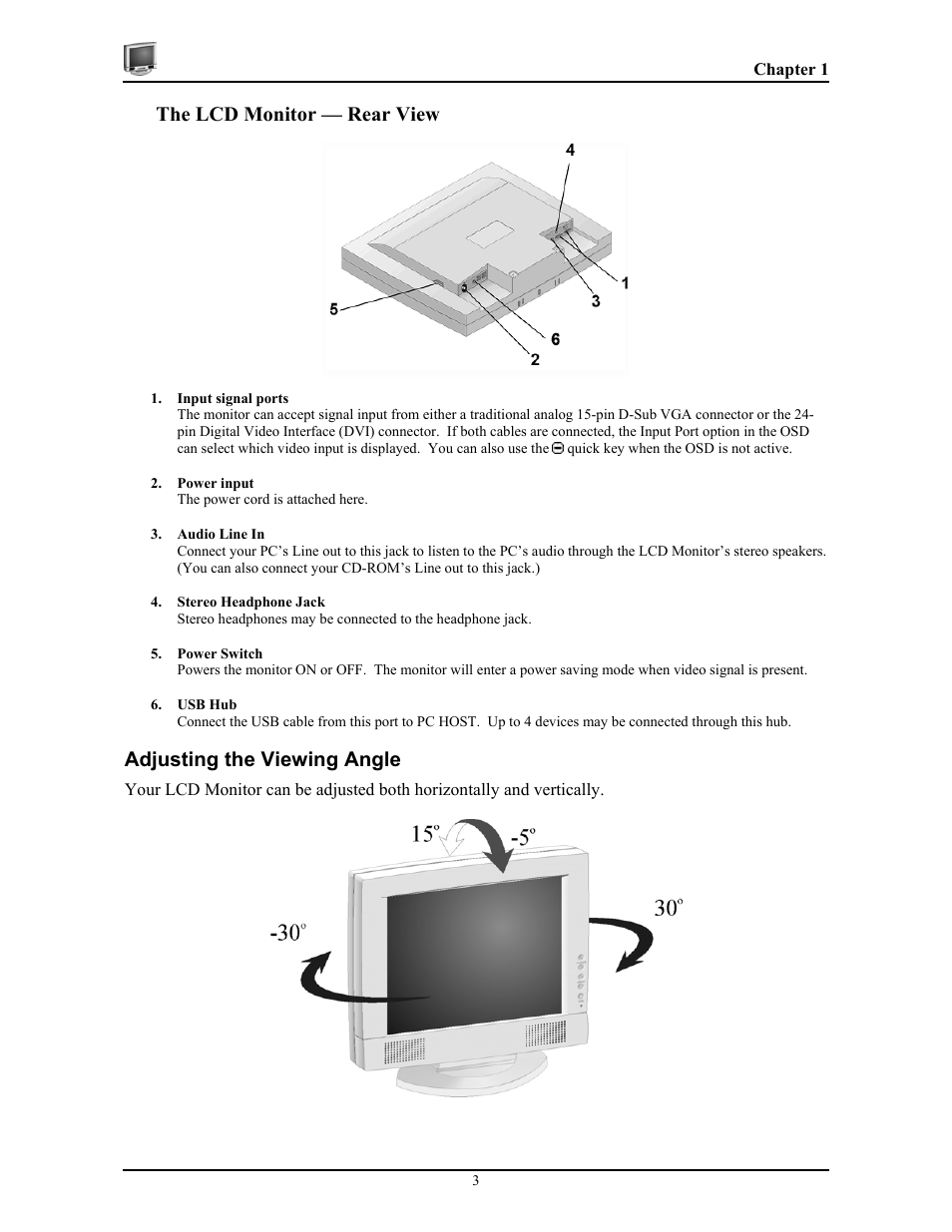 The lcd monitor — rear view, Adjusting the viewing angle | Planar PT1814NUV User Manual | Page 9 / 20