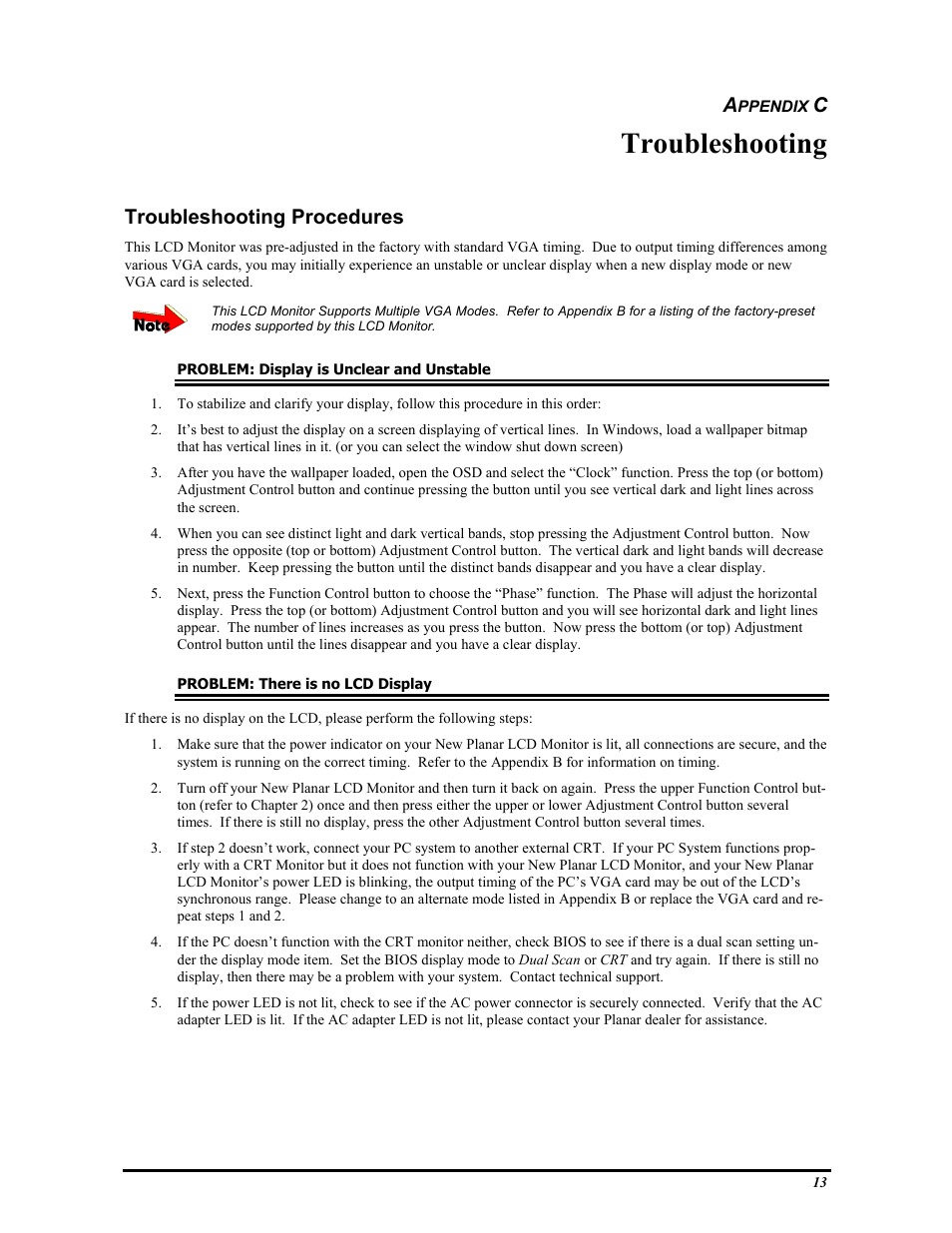 Troubleshooting, Troubleshooting procedures | Planar PT1503Z User Manual | Page 19 / 19