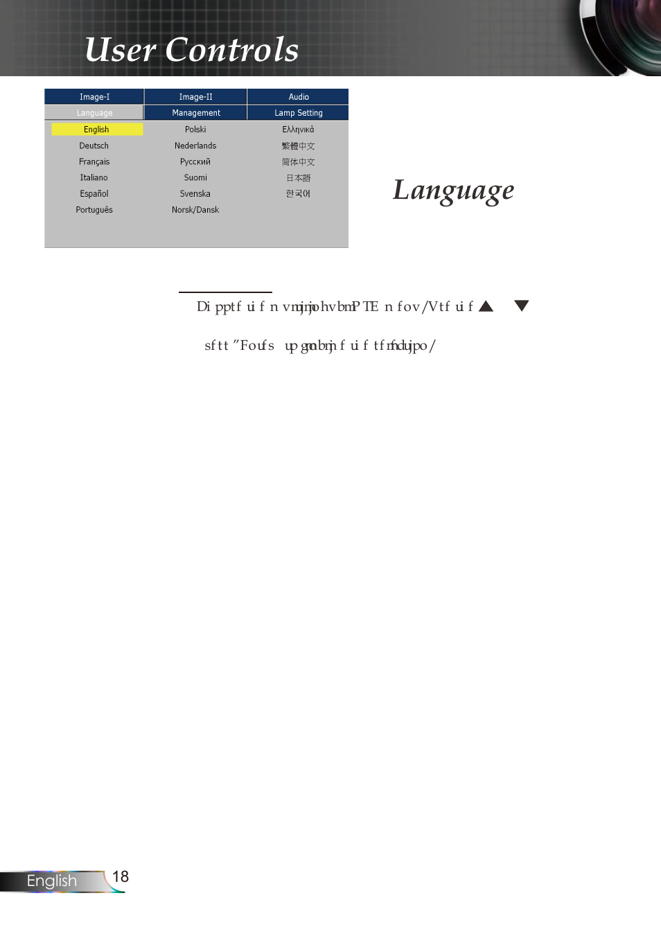 User controls, Language | Planar PR Line PR6020 User Manual | Page 21 / 37