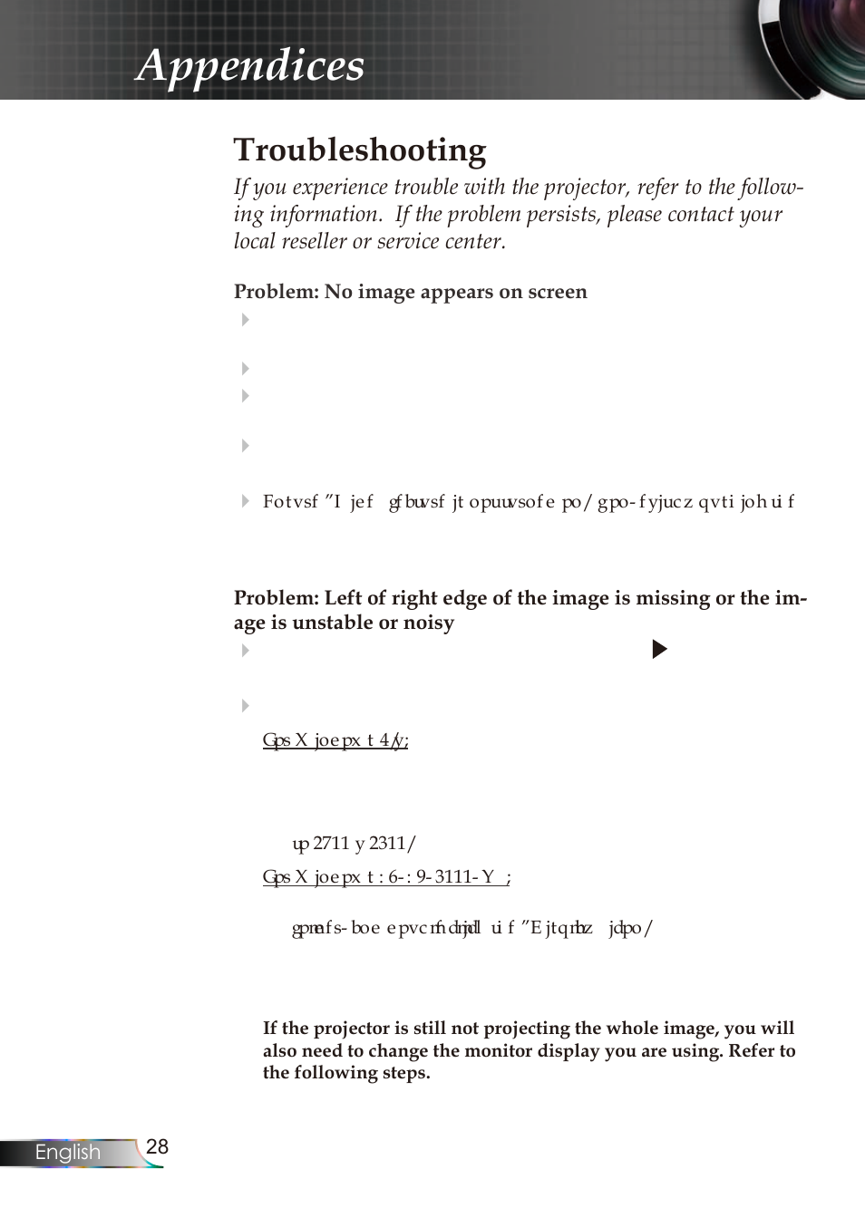 Appendices, Troubleshooting | Planar PR Line PR6020 User Manual | Page 31 / 37