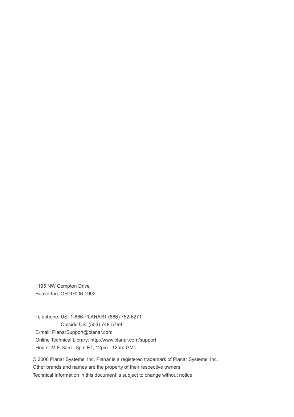 Planar systems, inc | Planar PR Line PR6020 User Manual | Page 37 / 37