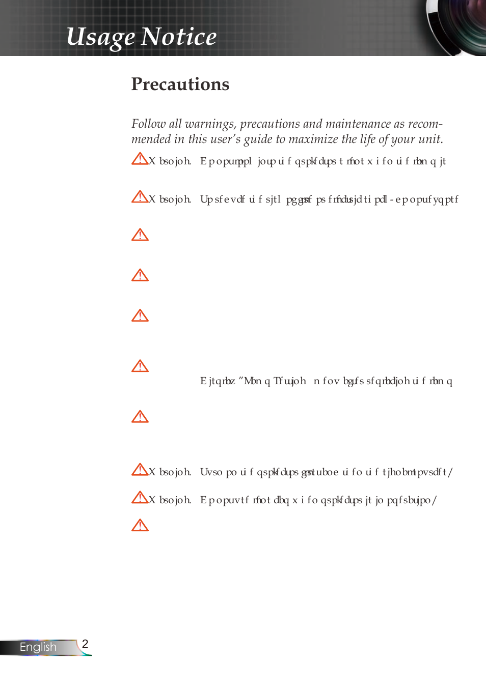 Usage notice, Precautions | Planar PR Line PR6020 User Manual | Page 5 / 37