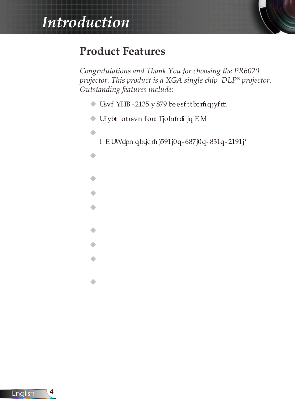 Introduction, Product features | Planar PR Line PR6020 User Manual | Page 7 / 37