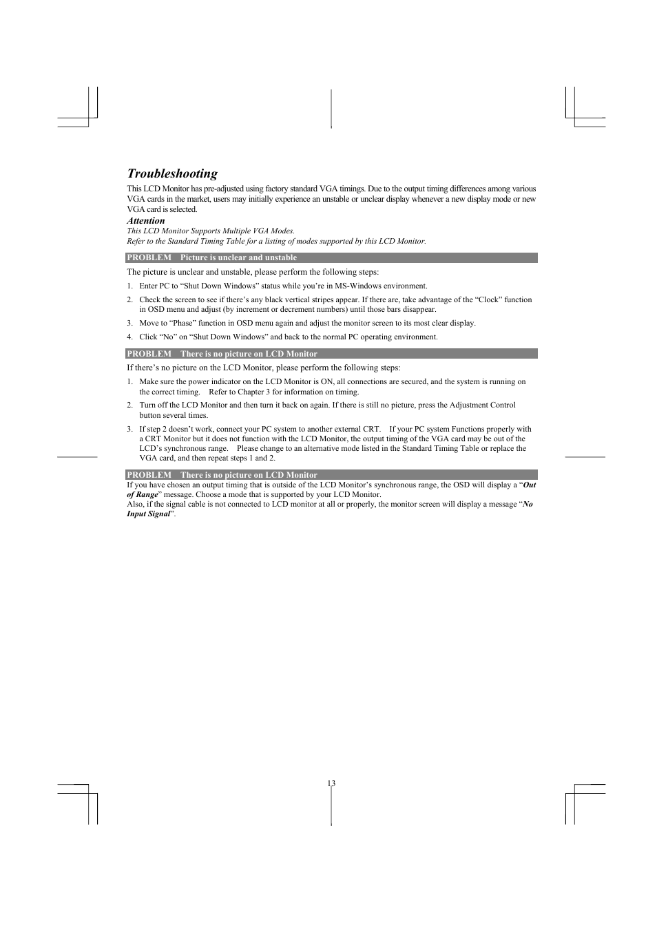 Troubleshooting | Planar PL1911M User Manual | Page 15 / 16