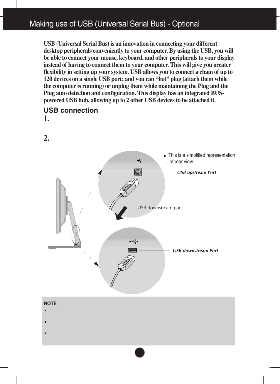 Making use of usb(universal serial bus)-optional, Usb connection | Planar PQ191M User Manual | Page 16 / 18