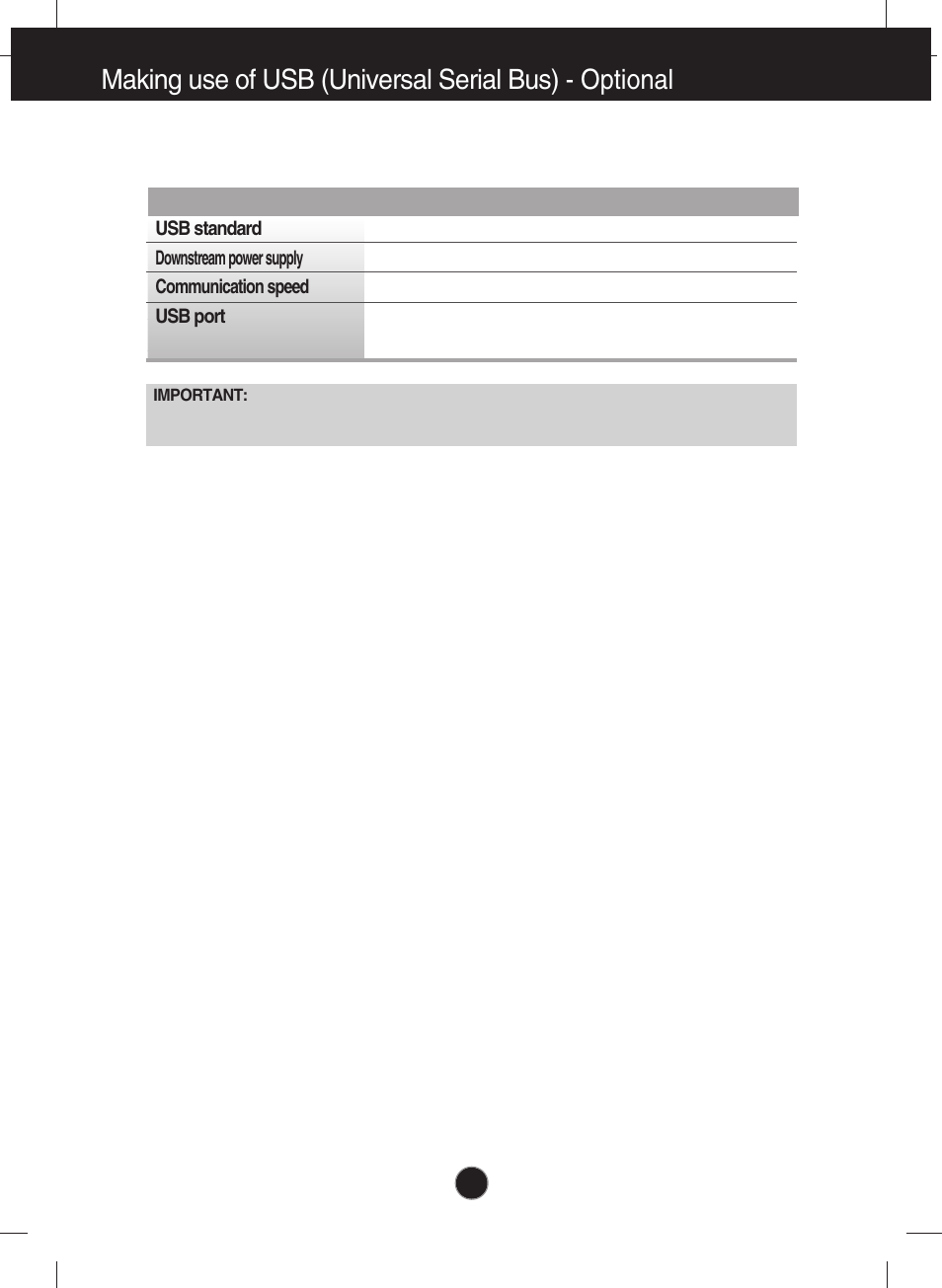 Usb specifications | Planar PQ191M User Manual | Page 17 / 18