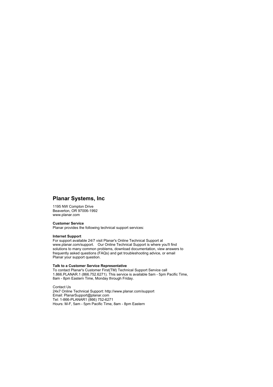Planar systems, inc | Planar PL2010M User Manual | Page 2 / 16