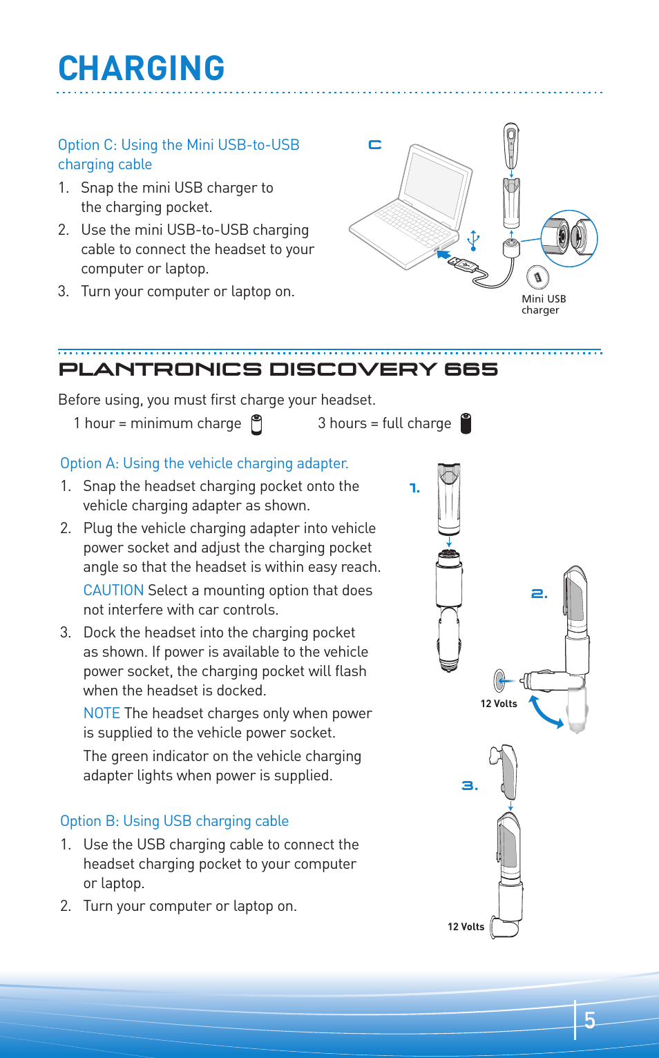 Charging, Plantronics discovery 665 | Plantronics Bluetooth Headset none User Manual | Page 5 / 16