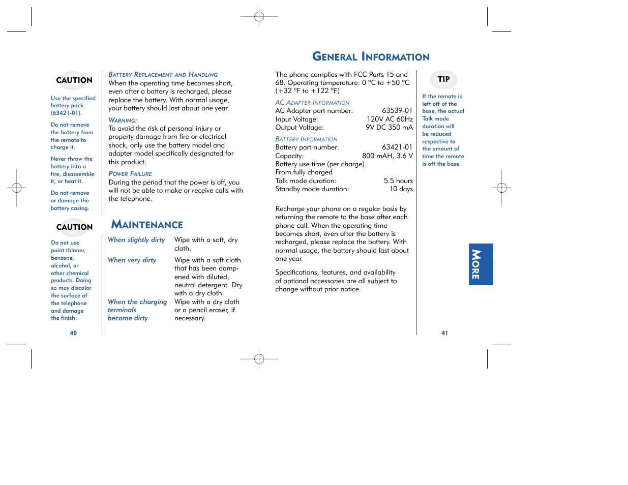 Aintenance, Eneral, Nformation | Plantronics CT11 User Manual | Page 21 / 25