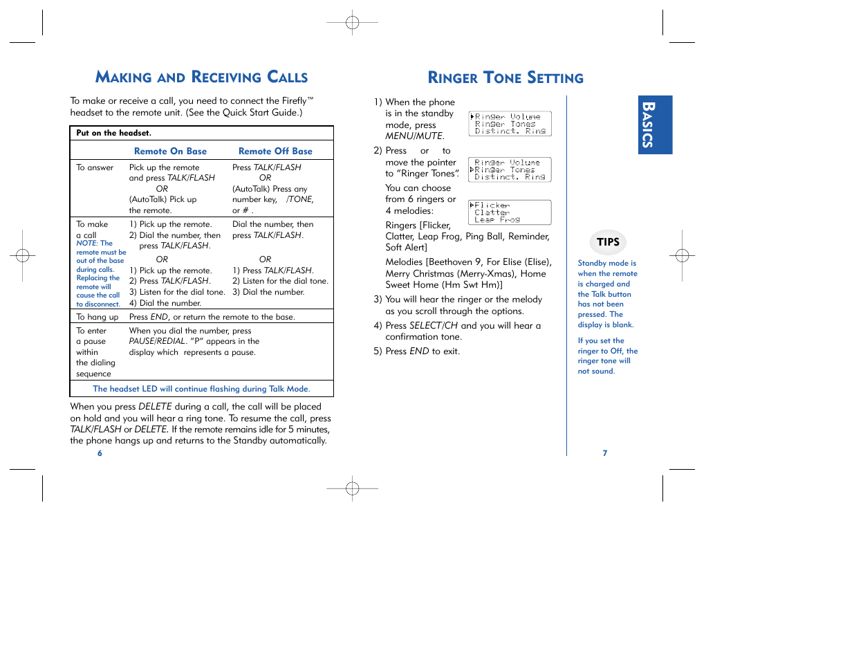 Asics, Inger, Etting | Aking and, Eceiving, Alls | Plantronics CT11 User Manual | Page 4 / 25