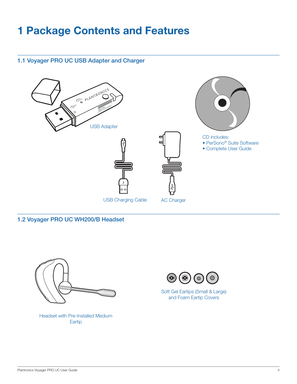 1 package contents and features | Plantronics WG201/B User Manual | Page 4 / 17