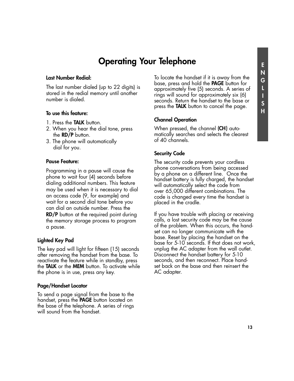 Operating your telephone | Plantronics Clarity Walker 435 User Manual | Page 13 / 24