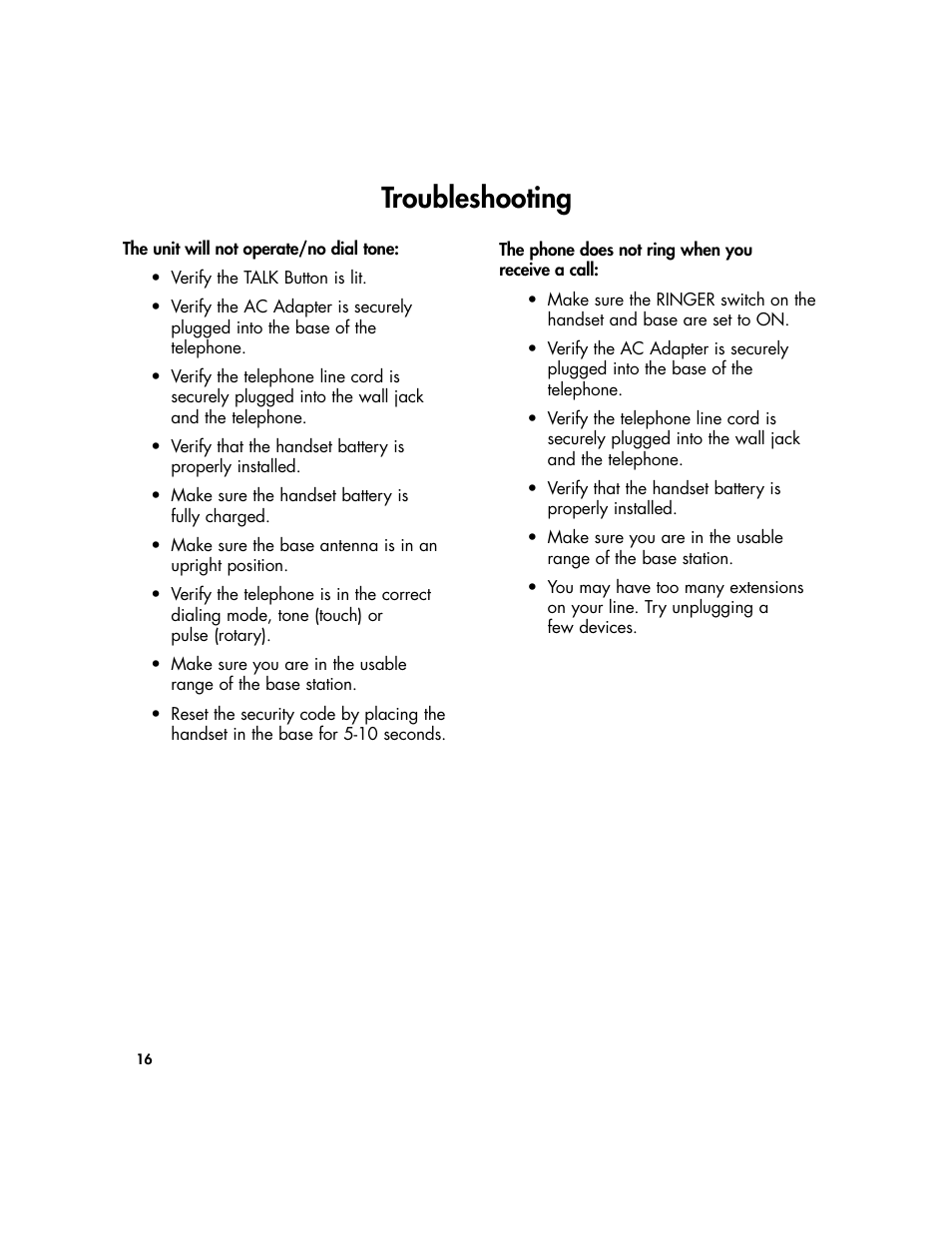 Troubleshooting | Plantronics Clarity Walker 435 User Manual | Page 16 / 24