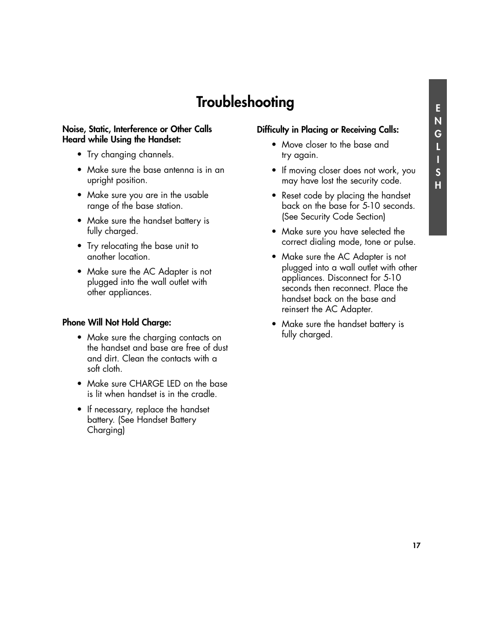 Troubleshooting | Plantronics Clarity Walker 435 User Manual | Page 17 / 24