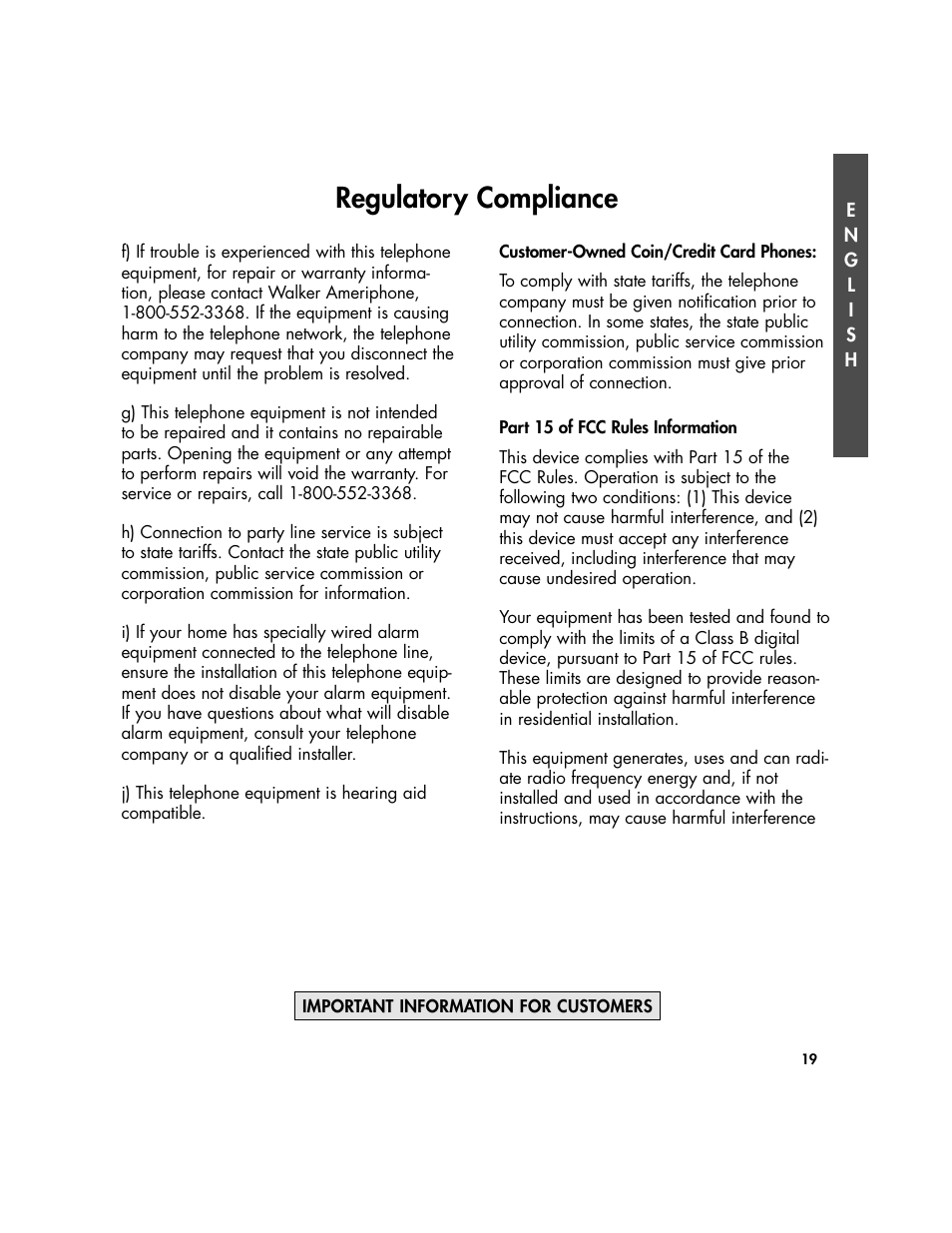 Regulatory compliance | Plantronics Clarity Walker 435 User Manual | Page 19 / 24