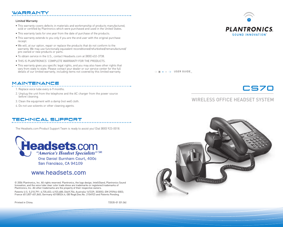 Plantronics CS 70 User Manual | 12 pages