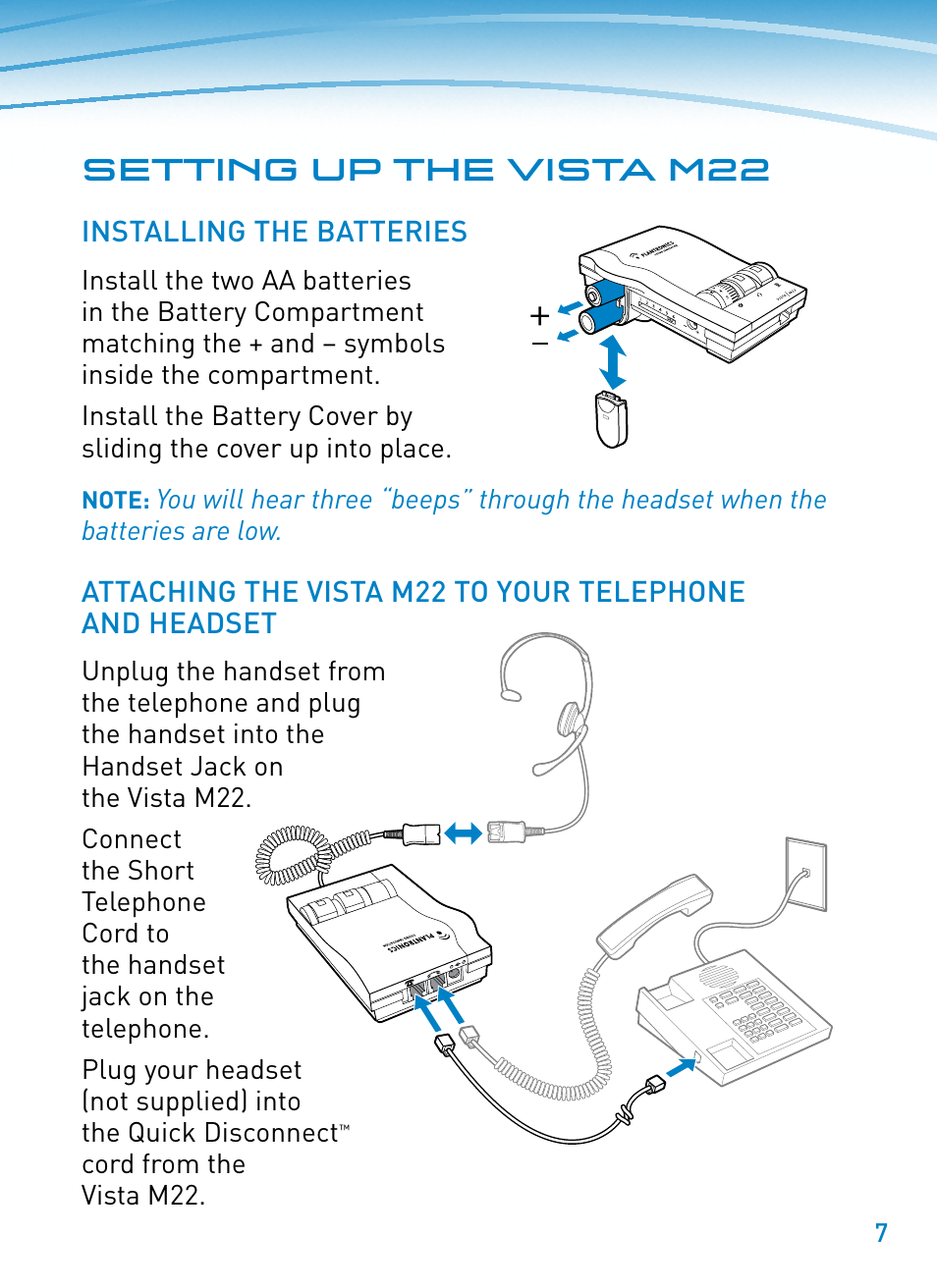 Setting up the vista m22 | Plantronics M22 User Manual | Page 7 / 16
