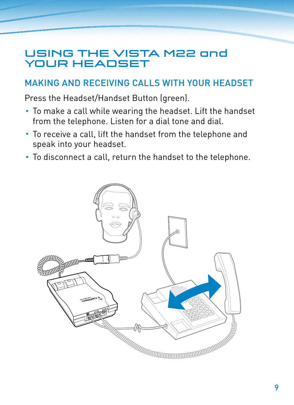 Using the vista m22 and your headset | Plantronics M22 User Manual | Page 9 / 16