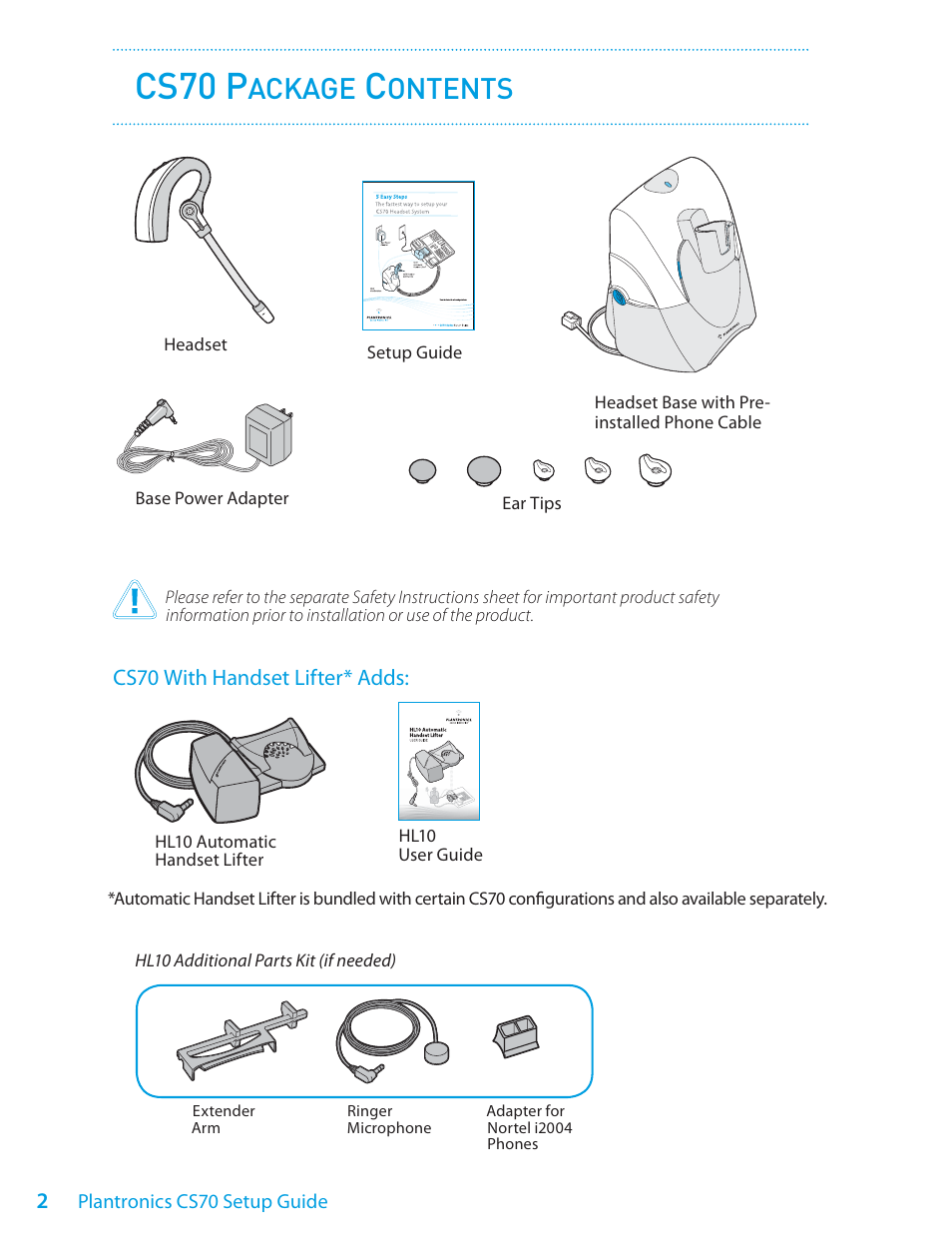 Cs70 p, Ackage, Ontents | Plantronics CS70 User Manual | Page 2 / 16