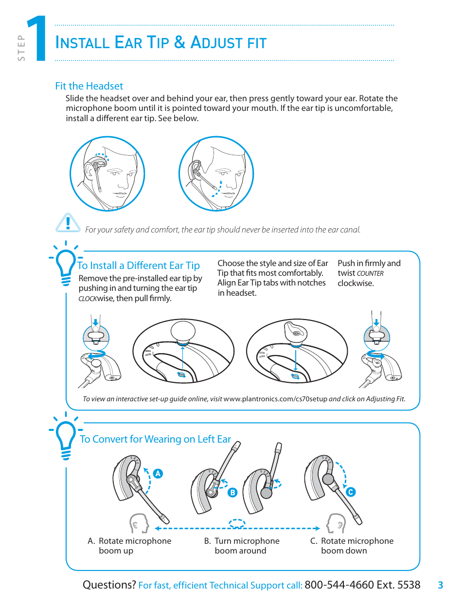 Nstall, Djust | Plantronics CS70 User Manual | Page 3 / 16