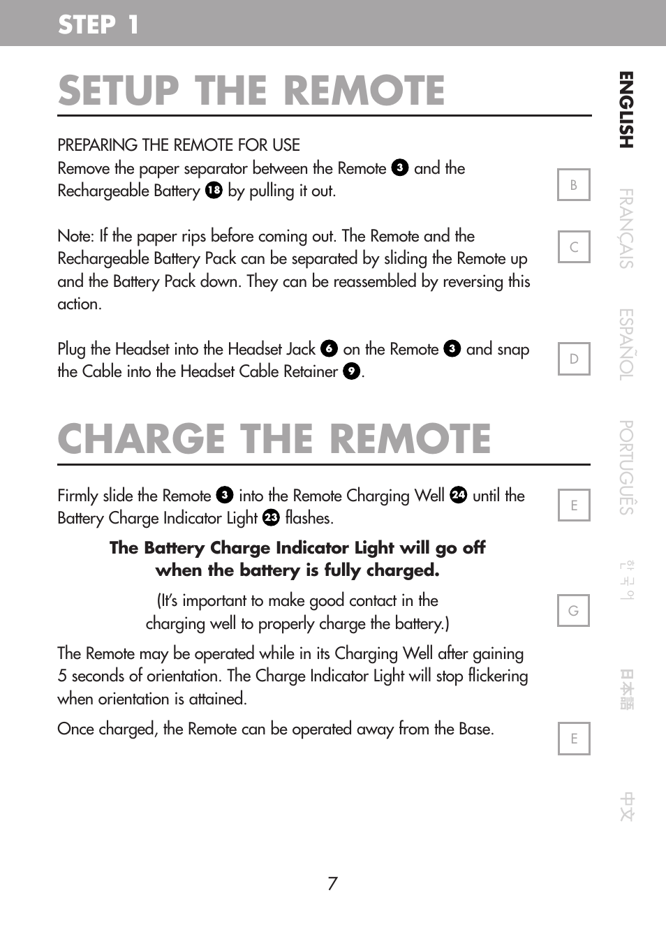 Setup the remote, Charge the remote, Step 1 | Plantronics CT10 User Manual | Page 12 / 136