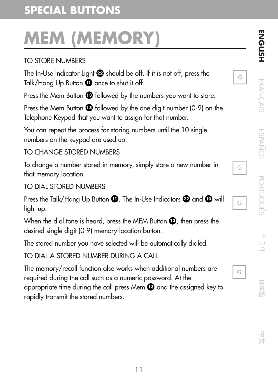 Special buttons | Plantronics CT10 User Manual | Page 16 / 136