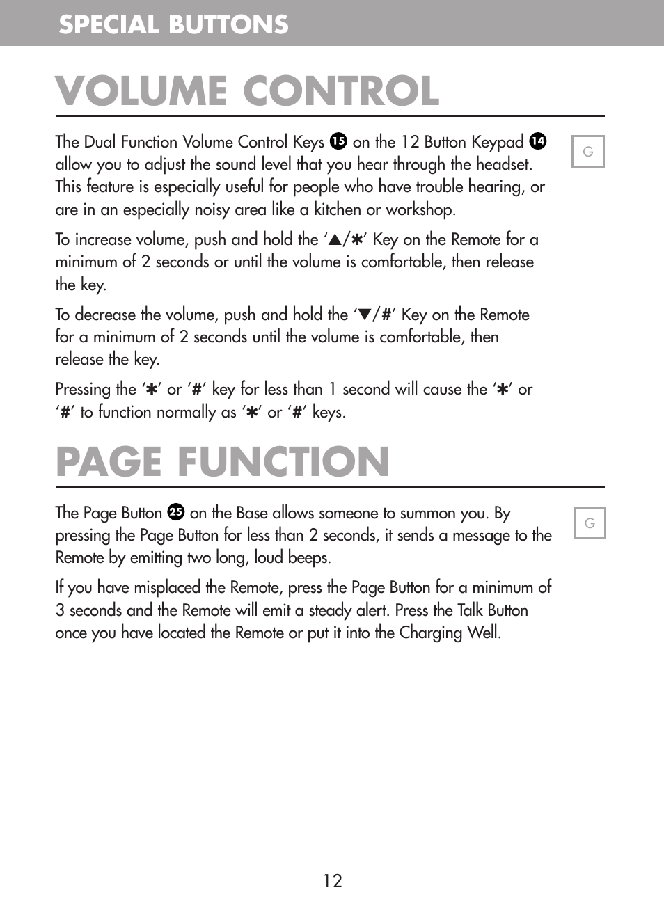 Volume control, Page function, Special buttons | Plantronics CT10 User Manual | Page 17 / 136